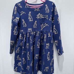 Mini Boden Navy Blue Bunny Print Long Sleeve Dress